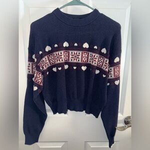 Arden B Navy and White Heart Pattern Sweater